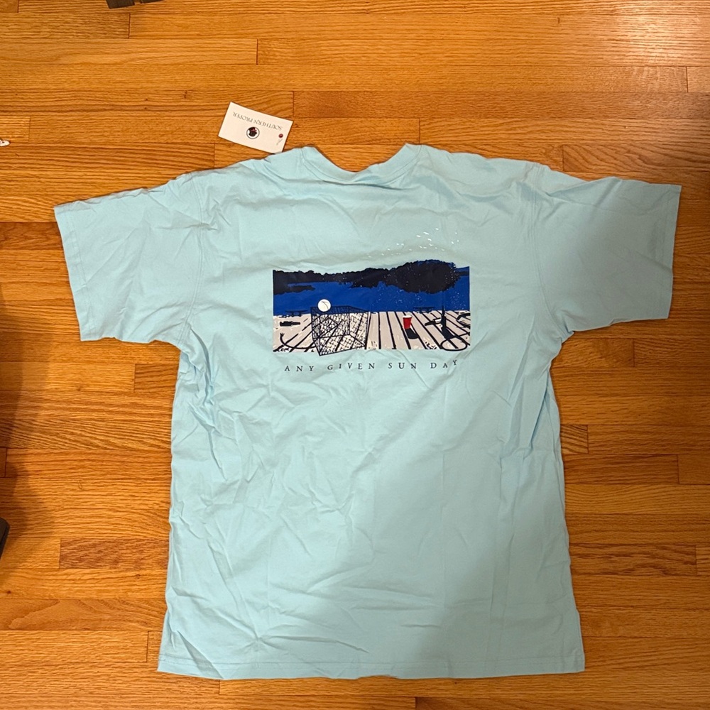 Southern Proper NWT Small Blue Graphic T-Shirt Any Given Sun Day Dock Fishing
